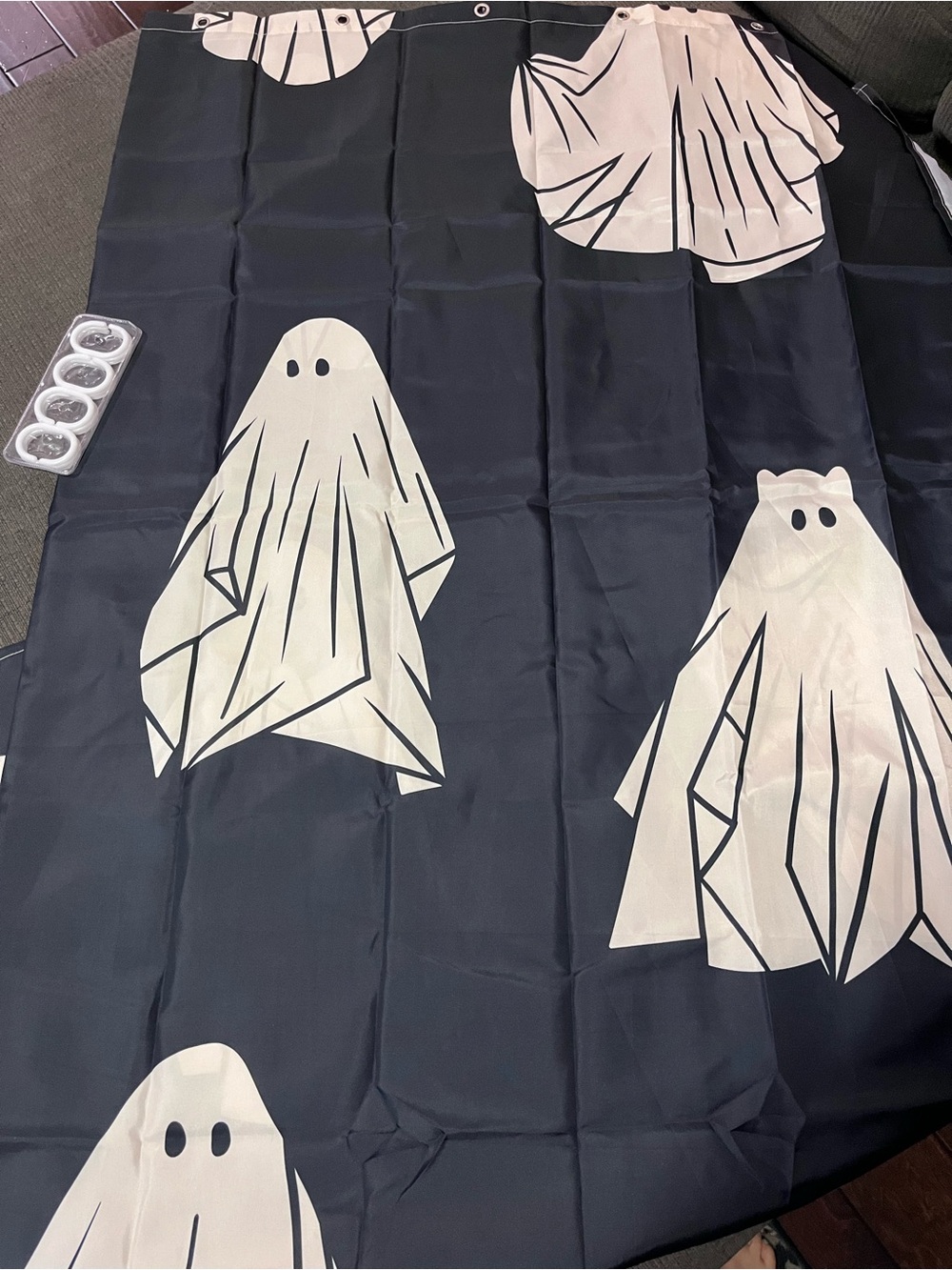 Halloween Shower Curtain Black with Ghosts New